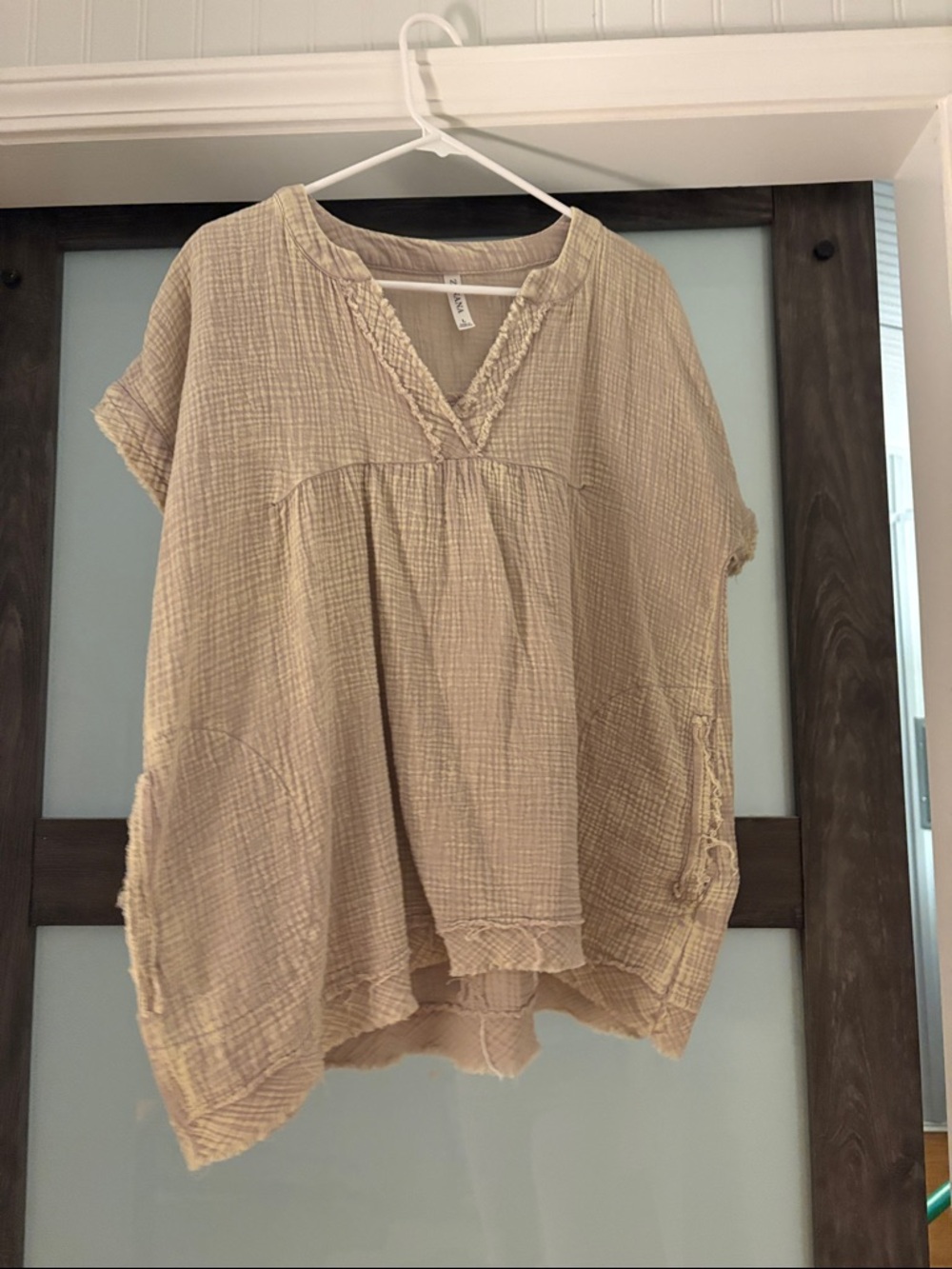 Zenana Cream Gauze V-Neck Women’s Top
